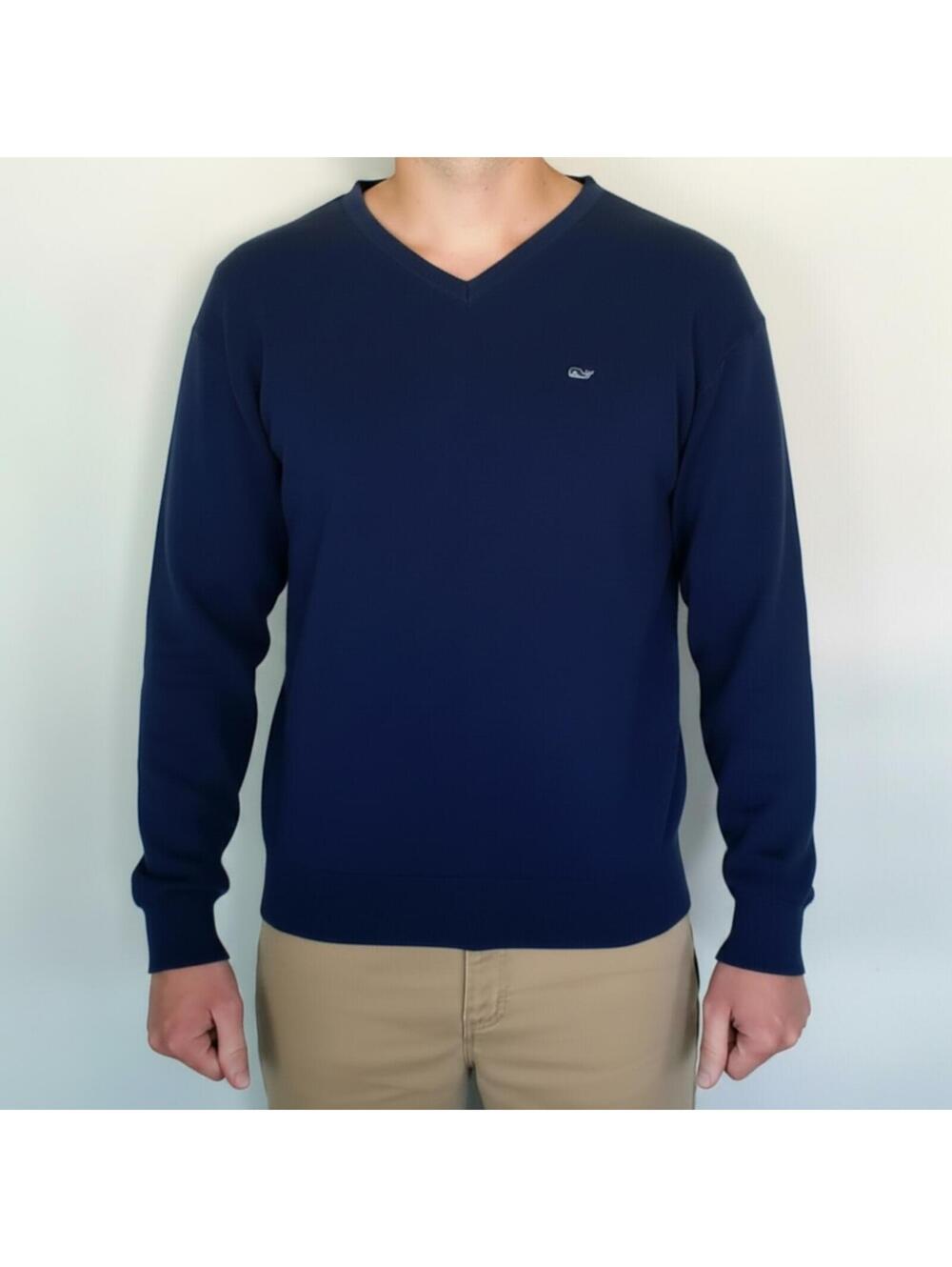 Vineyard Vines Men's Heritage V-Neck Sweater Navy Blue 100% Cotton Size XL